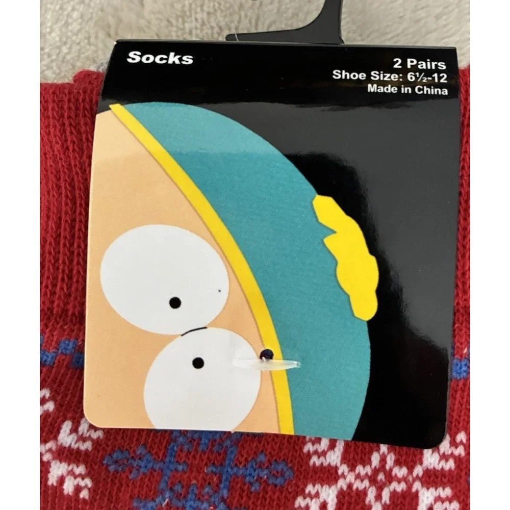South Park Christmas Crew Socks Men's 6.5-12‎ Cartman 2 Pairs Holiday Gift NEW